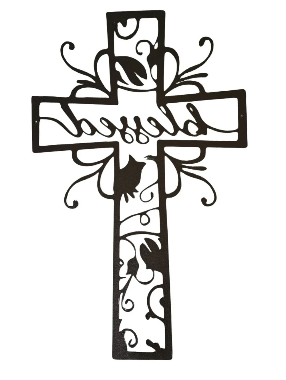 Blessed Floral Cross Wall Decor - Black Metal